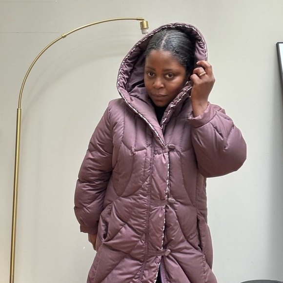 80s featherweights quilted feather puffy long down coat with hood - Picture 7 of 15